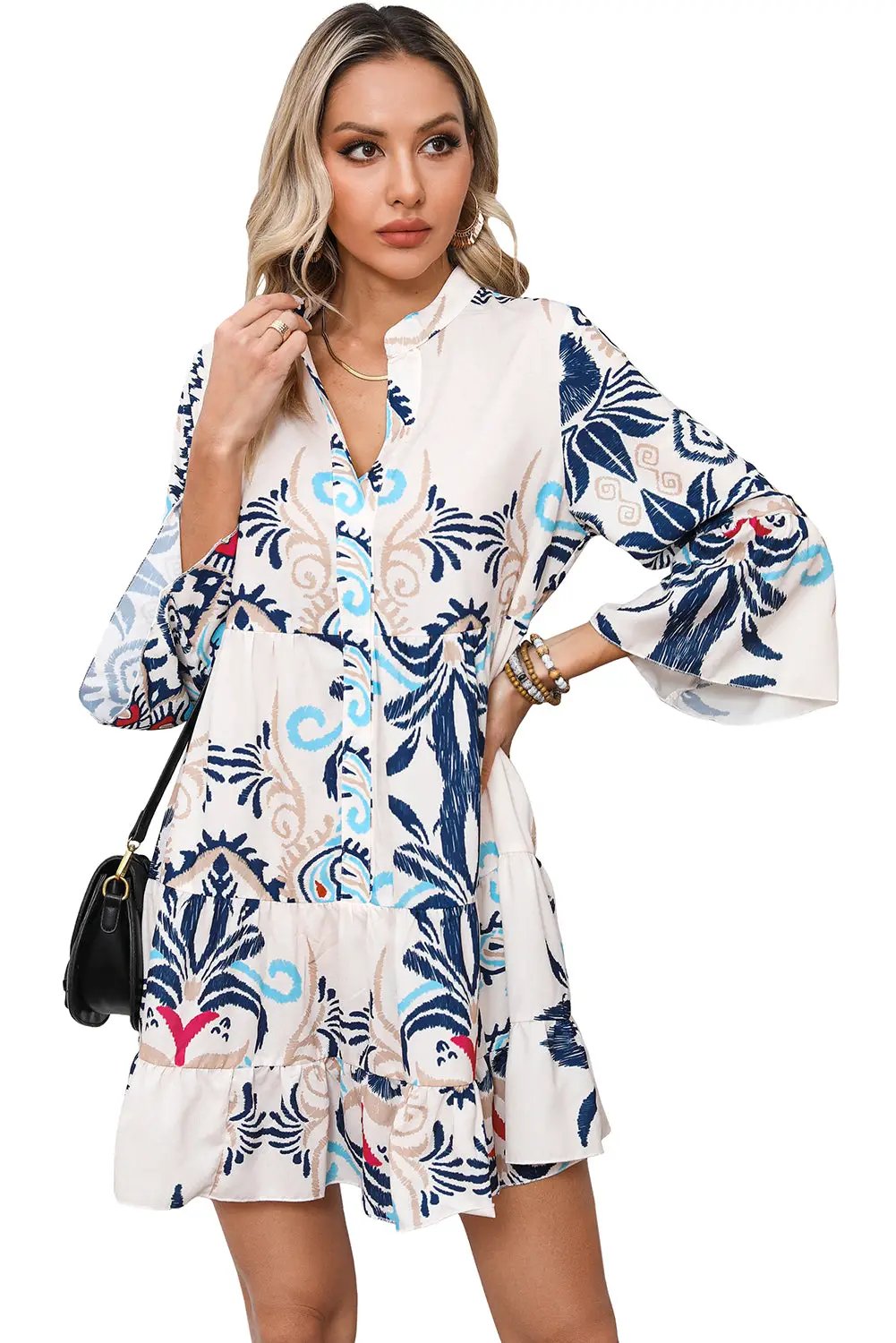 Grateful Threads Boutique White Printed Tribal Dress - Dresses