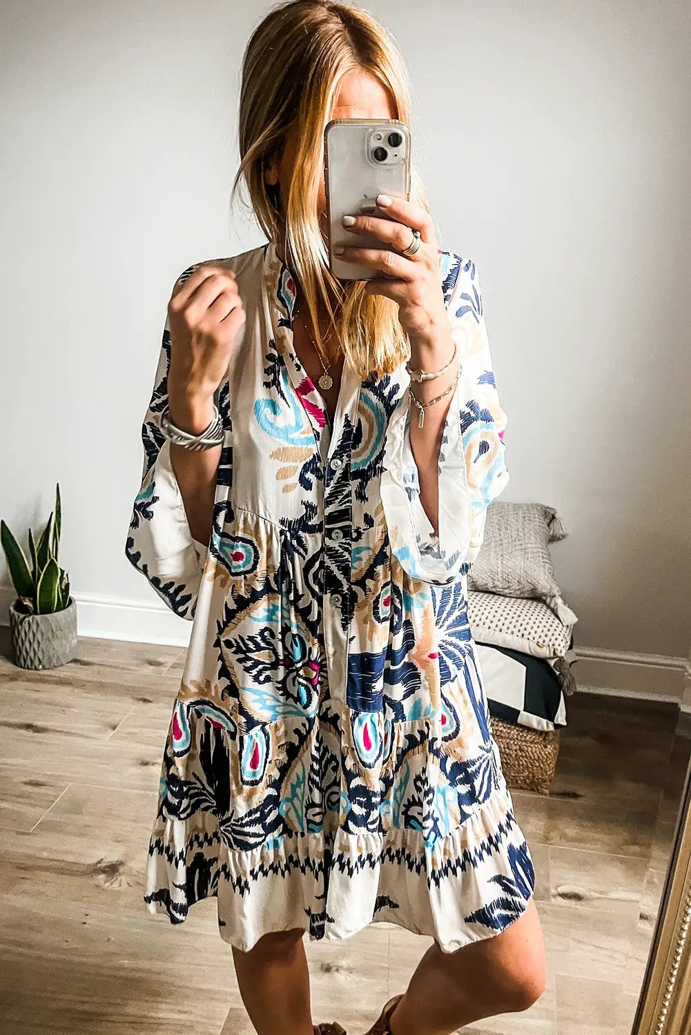 Grateful Threads Boutique White Printed Tribal Dress - Dresses