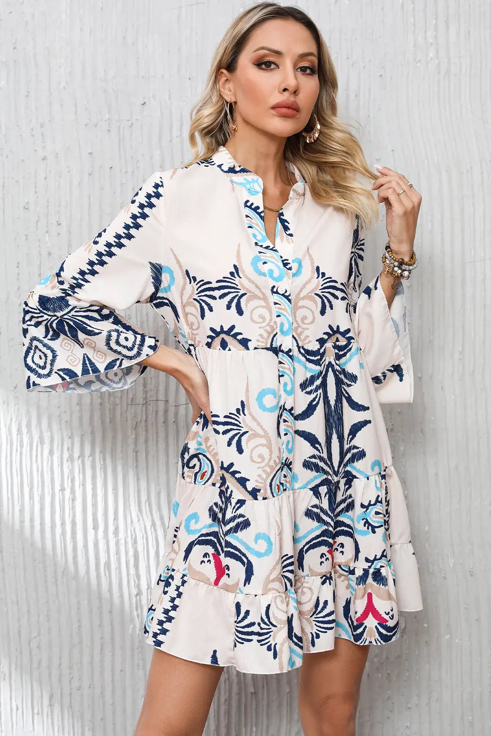 Grateful Threads Boutique White Printed Tribal Dress - Dresses