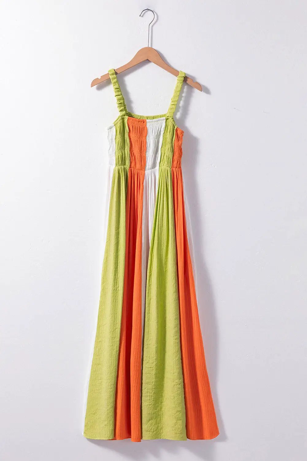 Grateful Threads Boutique Tropical Breeze Color Block Shirred High Waist Fit and Flare Maxi Dress - Dresses Green Color Block Shirred High Waist Fit and Flare Maxi Dress