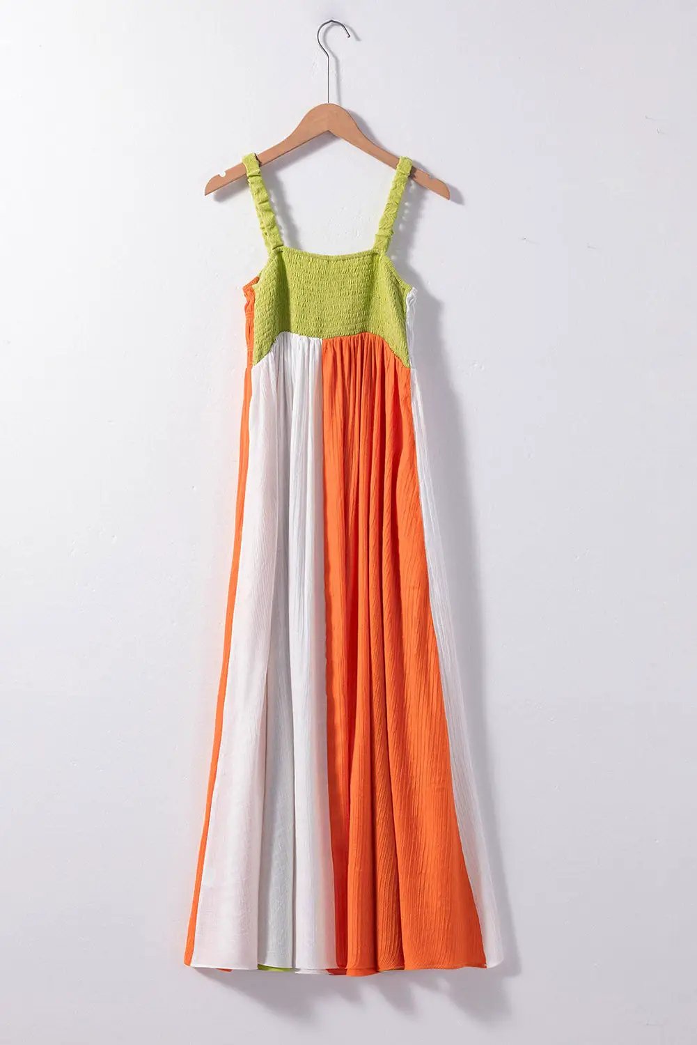Grateful Threads Boutique Tropical Breeze Color Block Shirred High Waist Fit and Flare Maxi Dress - Dresses Green Color Block Shirred High Waist Fit and Flare Maxi Dress