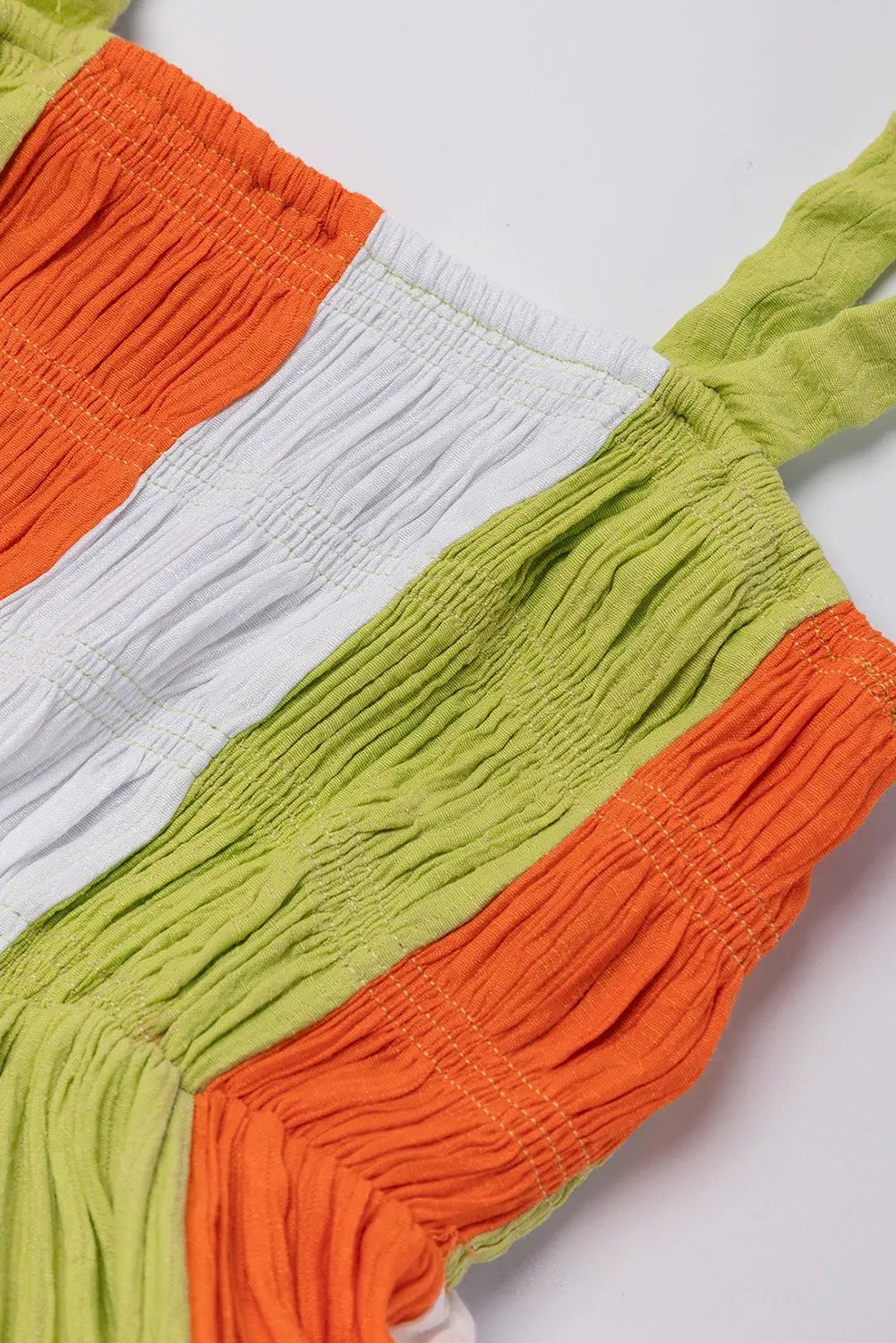 Grateful Threads Boutique Tropical Breeze Color Block Shirred High Waist Fit and Flare Maxi Dress - Dresses Green Color Block Shirred High Waist Fit and Flare Maxi Dress