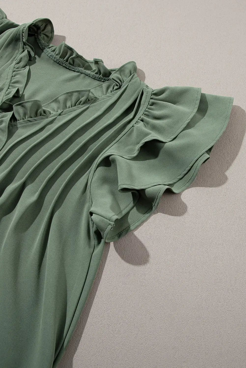 Grateful Threads Boutique Mist Green Ruffle Sleeve V-Neck Frilled Shift Dress - Dresses Mist Green Ruffle Sleeve V Neck Frilled Shift Dress