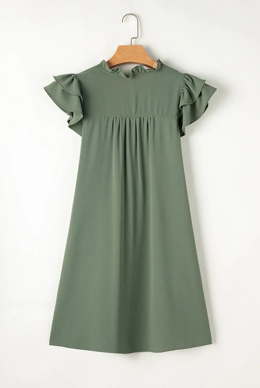 Grateful Threads Boutique Mist Green Ruffle Sleeve V-Neck Frilled Shift Dress - Dresses Mist Green Ruffle Sleeve V Neck Frilled Shift Dress