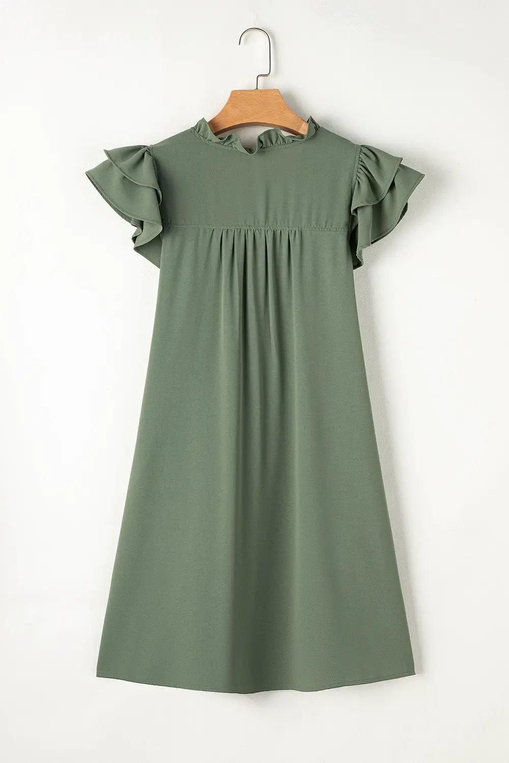 Grateful Threads Boutique Mist Green Ruffle Sleeve V-Neck Frilled Shift Dress - Dresses Mist Green Ruffle Sleeve V Neck Frilled Shift Dress