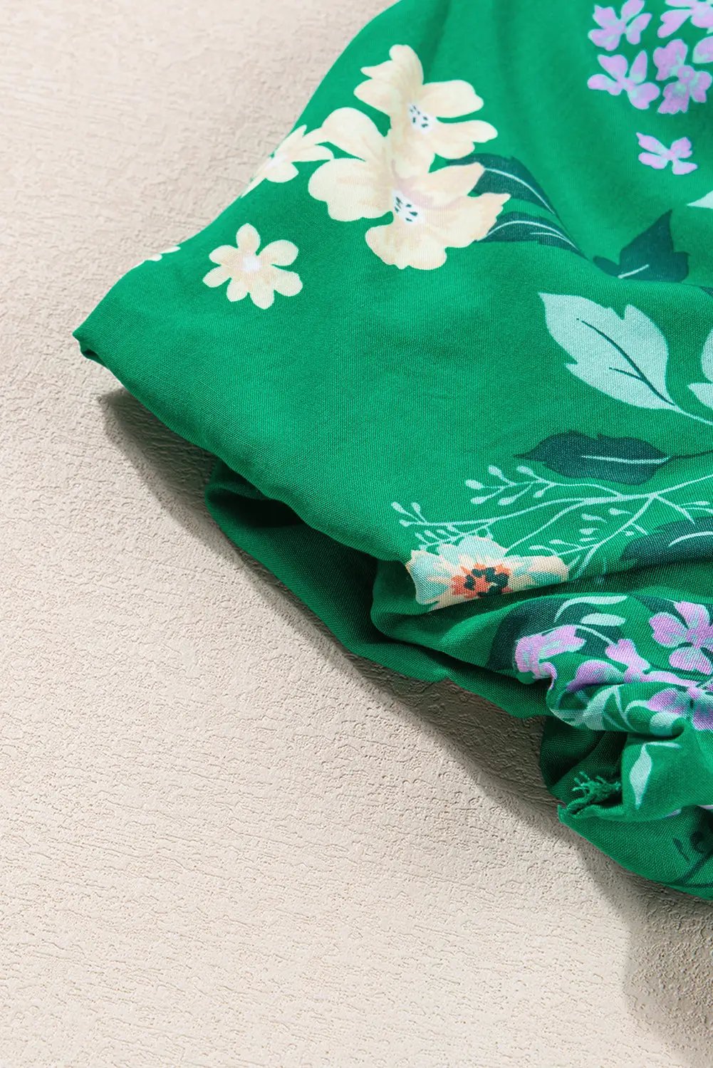 Grateful Threads Boutique Green Floral Print Bubble Sleeve Smocked Tiered Midi Dress - Dresses Green Floral Print Bubble Sleeve Smocked Tiered Midi Dress