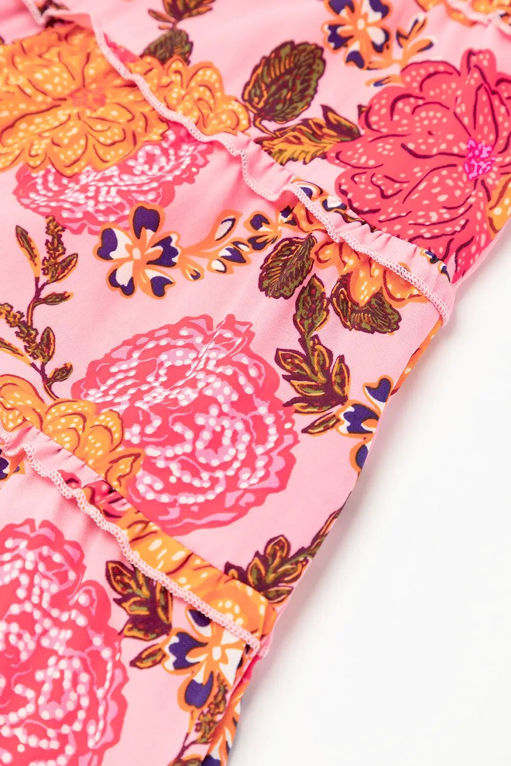 Grateful Threads Boutique Pink Floral Square Neck Ruffled Flutter Sleeve Tiered Midi Dress - Dresses Pink Floral Square Neck Ruffled Flutter Sleeve Tiered Midi Dress