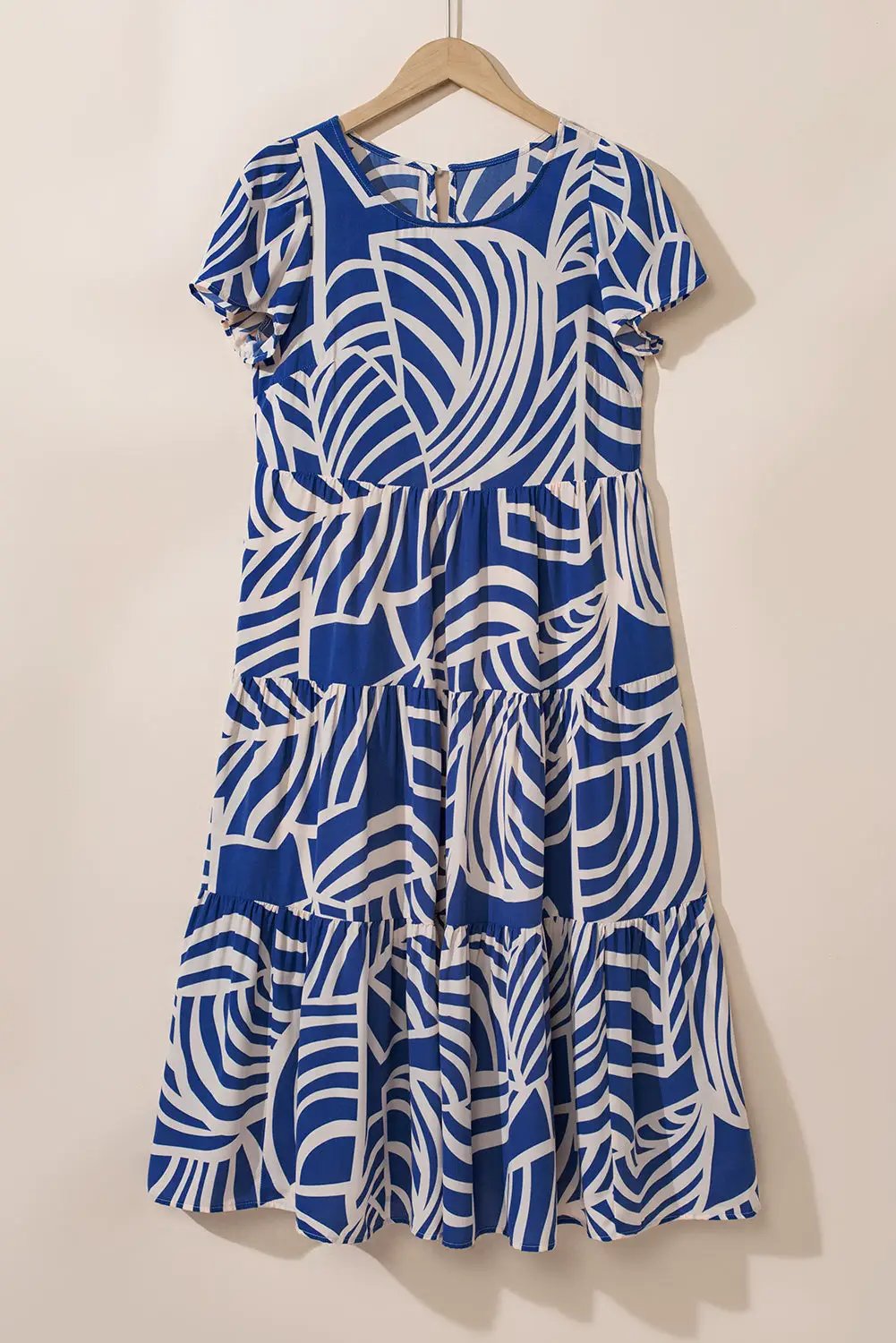 Grateful Threads Boutique Sky Blue Boho Printed Short Sleeve Flare Tiered Dress - Dresses Sky Blue Boho Printed Short Sleeve Flare Tiered Dress