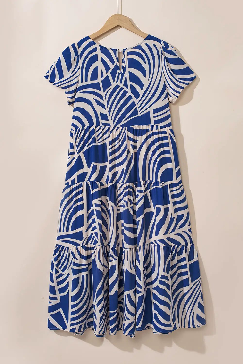 Grateful Threads Boutique Sky Blue Boho Printed Short Sleeve Flare Tiered Dress - Dresses Sky Blue Boho Printed Short Sleeve Flare Tiered Dress