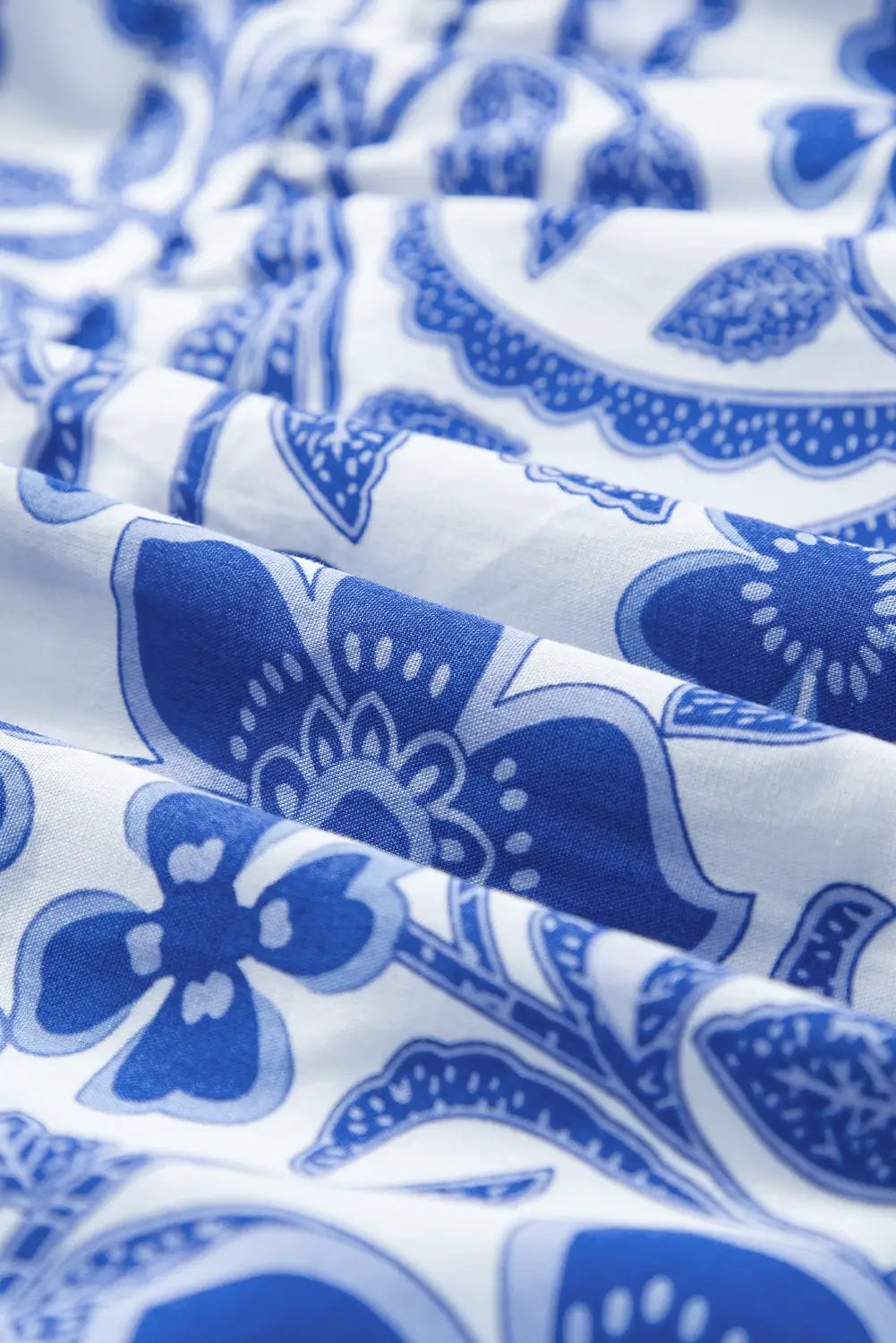 Grateful Threads Boutique Royal Blue Flower Print Tiered Puff Sleeve Dress - Dresses