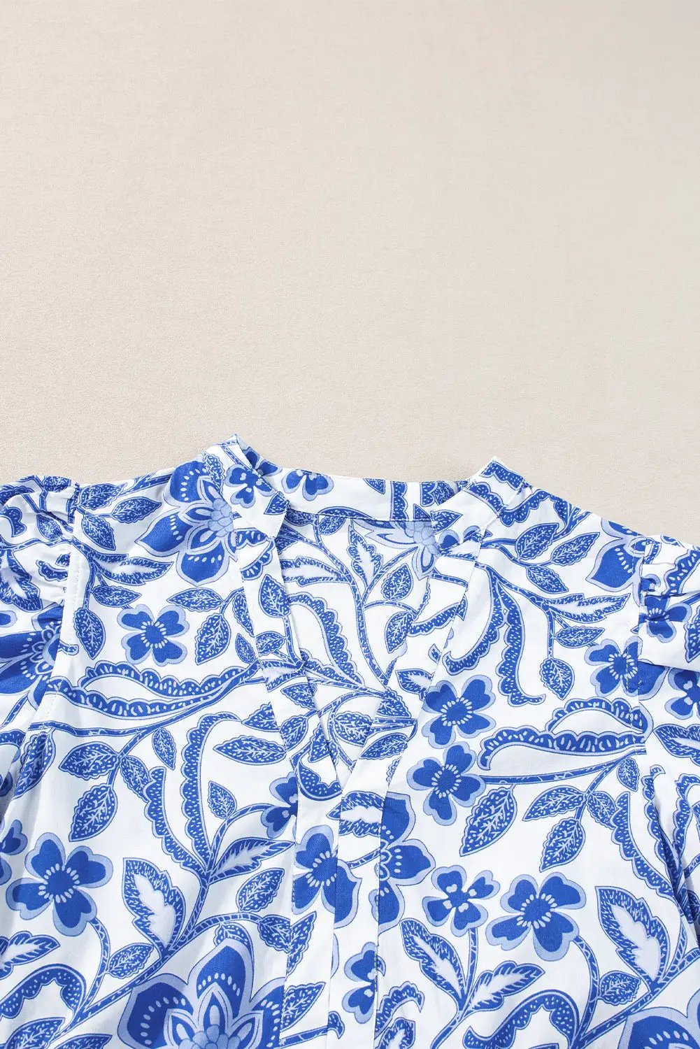 Grateful Threads Boutique Royal Blue Flower Print Tiered Puff Sleeve Dress - Dresses