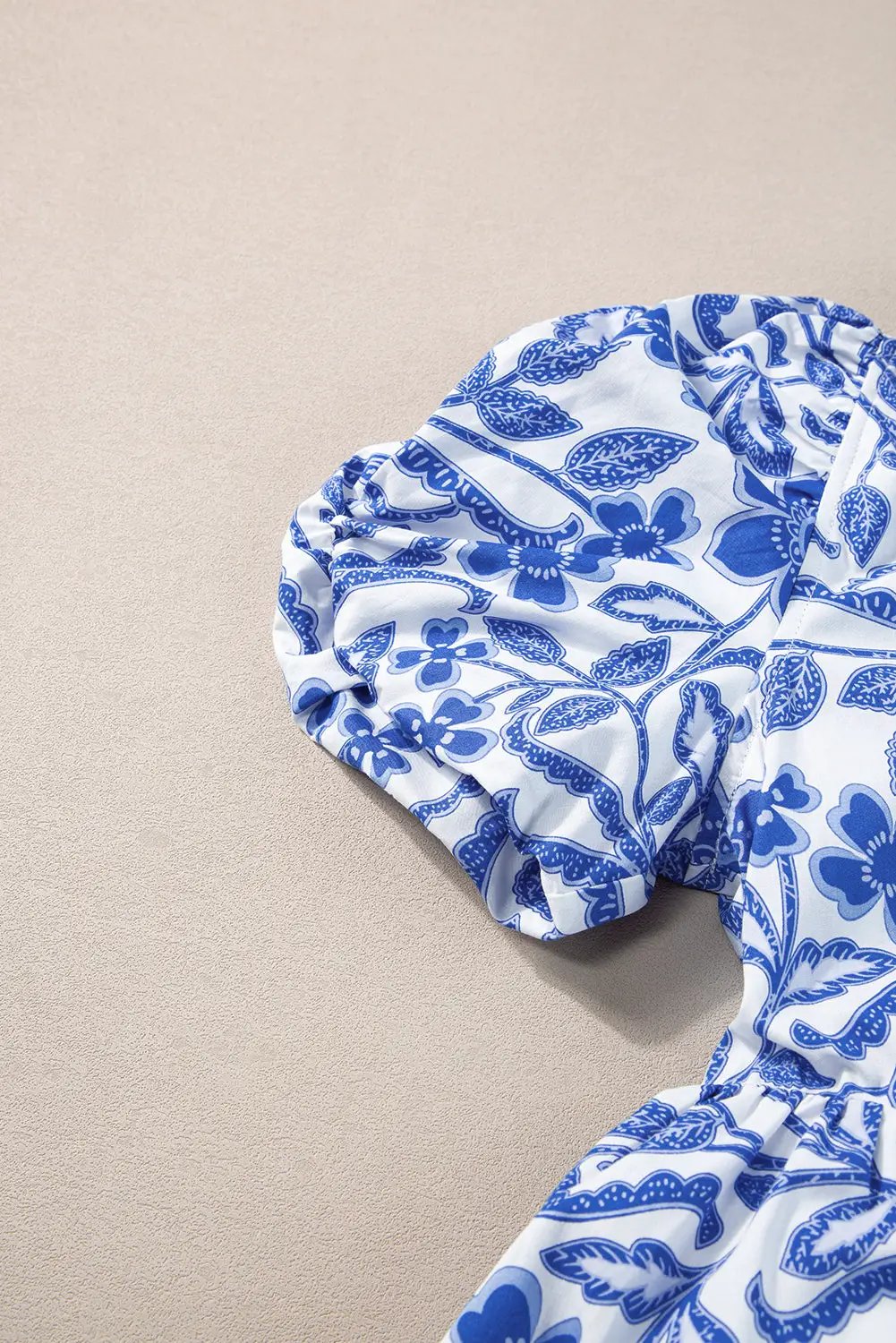 Grateful Threads Boutique Royal Blue Flower Print Tiered Puff Sleeve Dress - Dresses