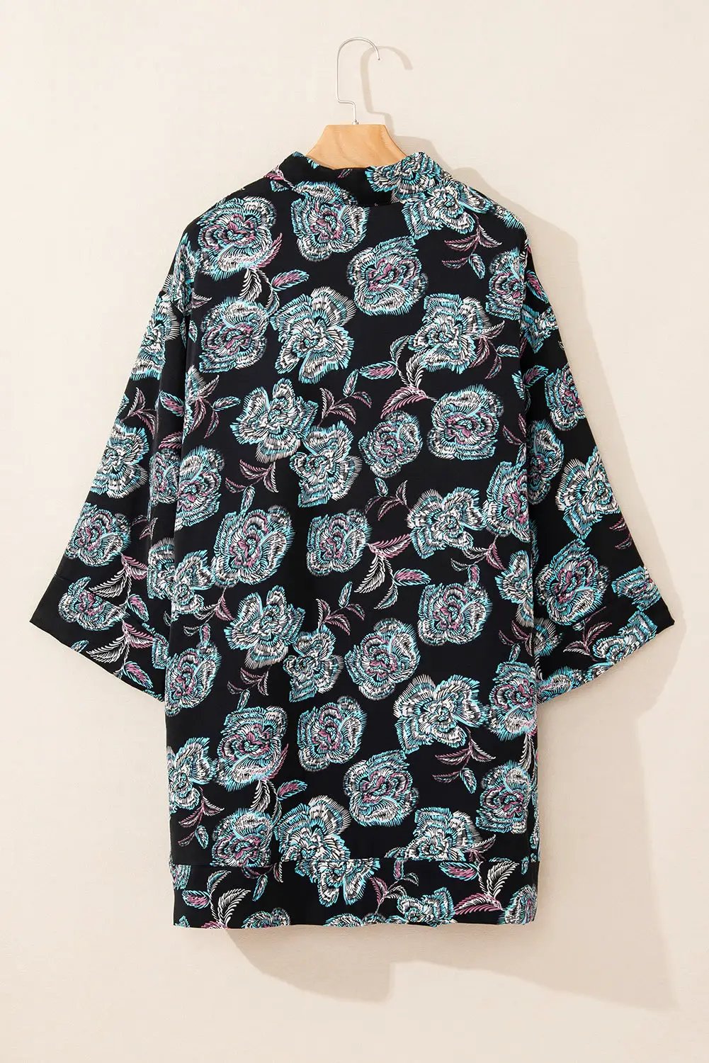 Grateful Threads Boutique Black Floral Print Lapel Collar Mini Dress - Dresses