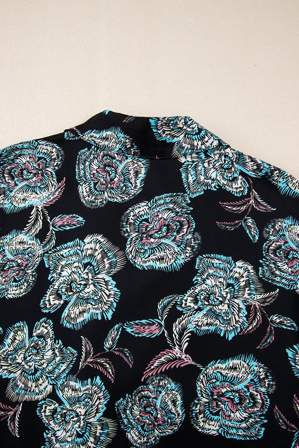 Grateful Threads Boutique Black Floral Print Lapel Collar Mini Dress - Dresses