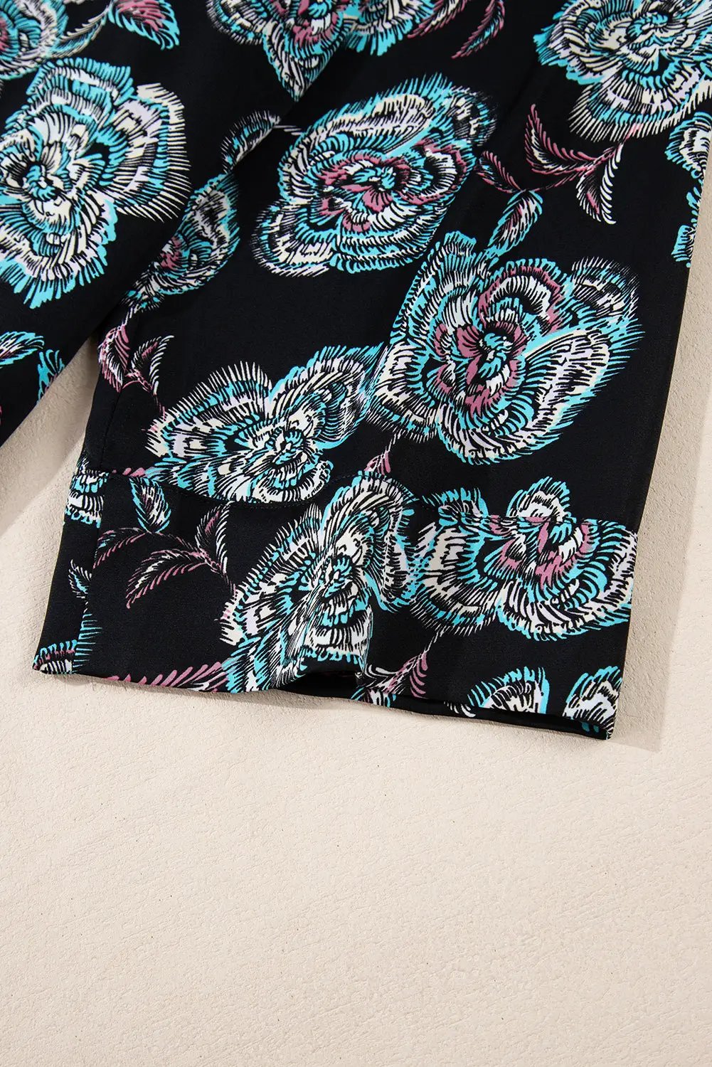 Grateful Threads Boutique Black Floral Print Lapel Collar Mini Dress - Dresses