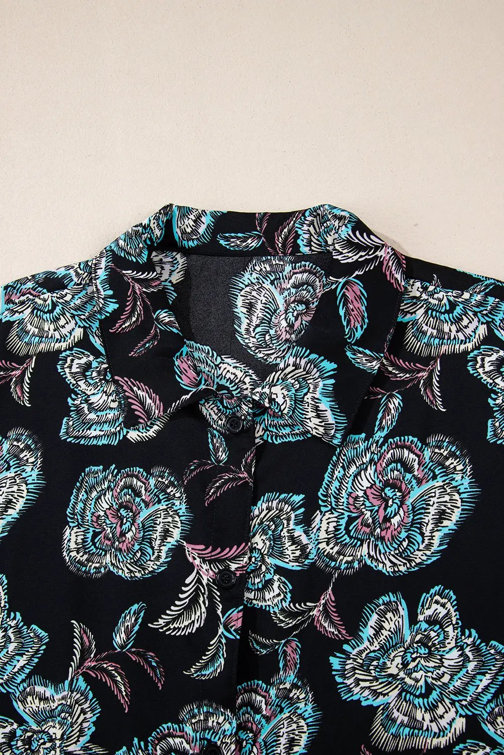 Grateful Threads Boutique Black Floral Print Lapel Collar Mini Dress - Dresses