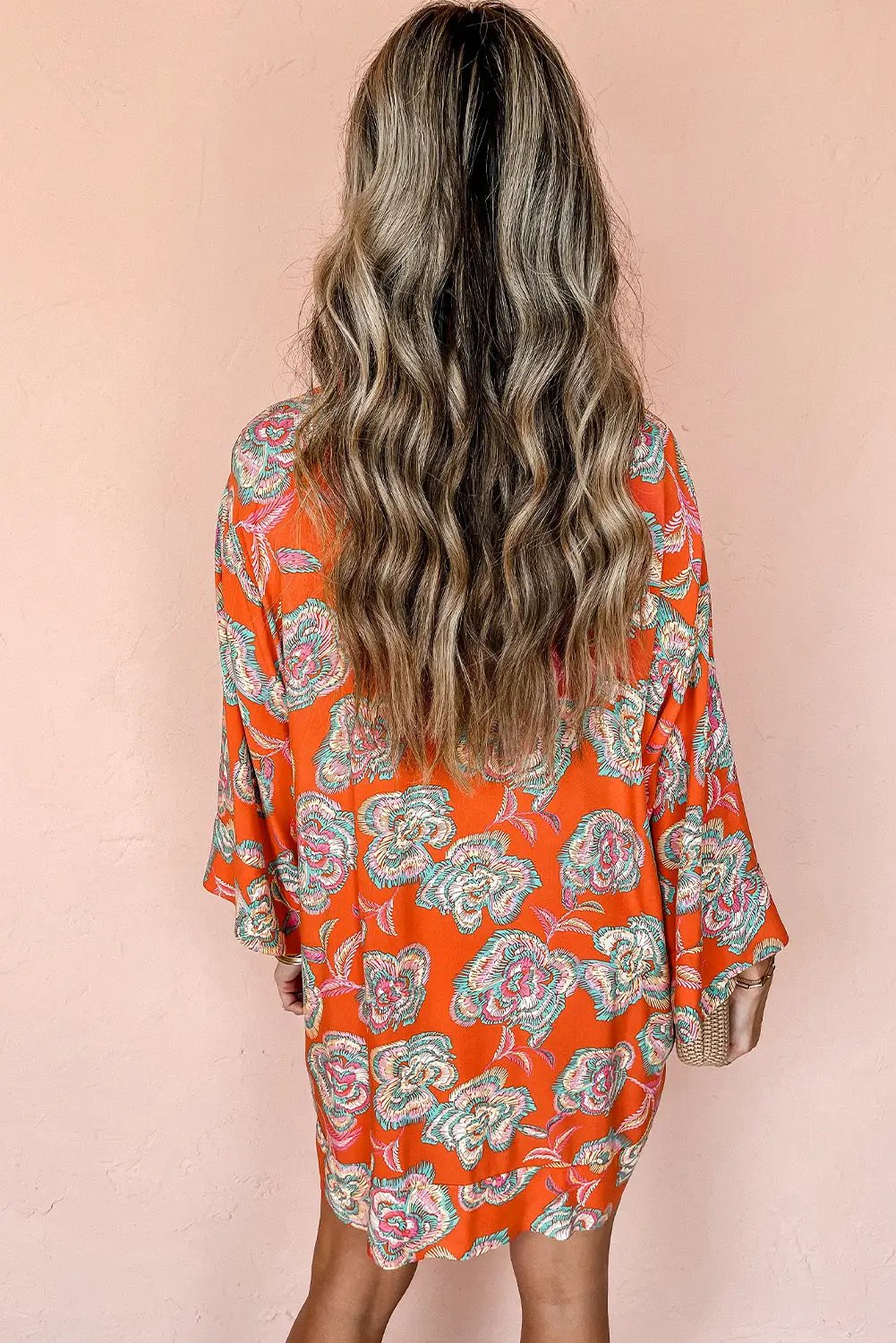 Grateful Threads Boutique Orange Floral Print Lapel Collar Mini Dress - Dresses
