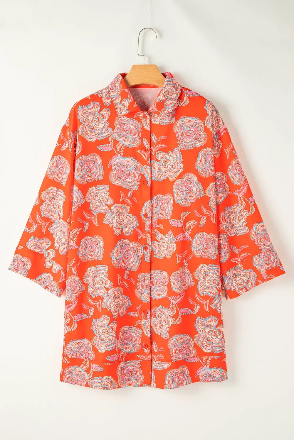 Grateful Threads Boutique Orange Floral Print Lapel Collar Mini Dress - Dresses