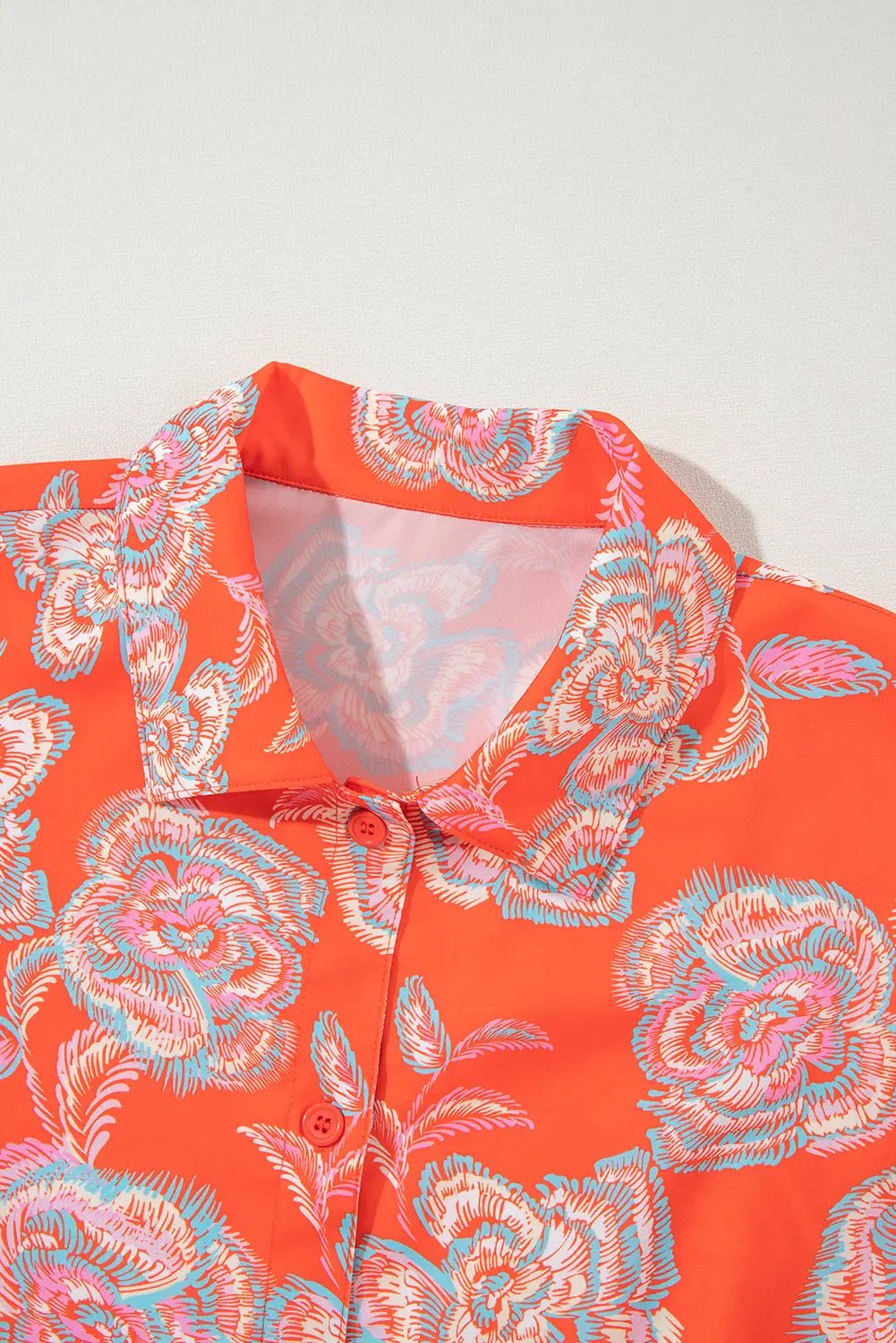 Grateful Threads Boutique Orange Floral Print Lapel Collar Mini Dress - Dresses