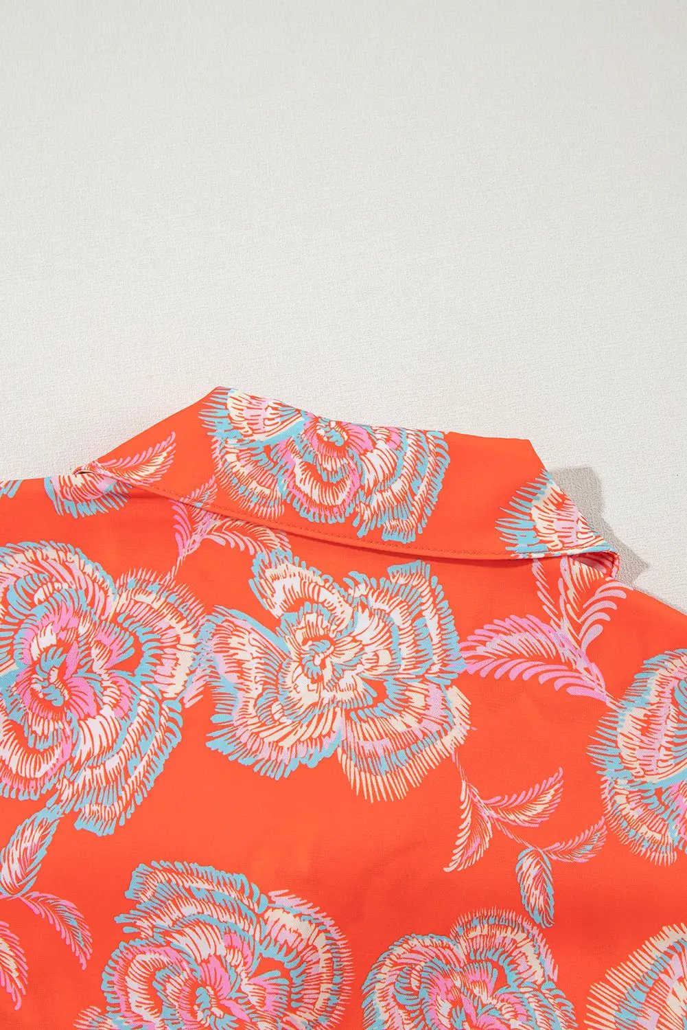 Grateful Threads Boutique Orange Floral Print Lapel Collar Mini Dress - Dresses