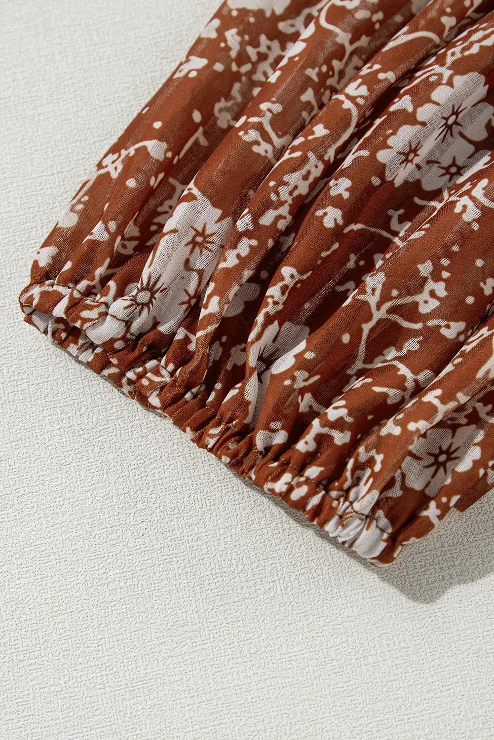 Grateful Threads Boutique Brown Boho Floral Ruffled Puff Sleeve Mini Dress - Dresses