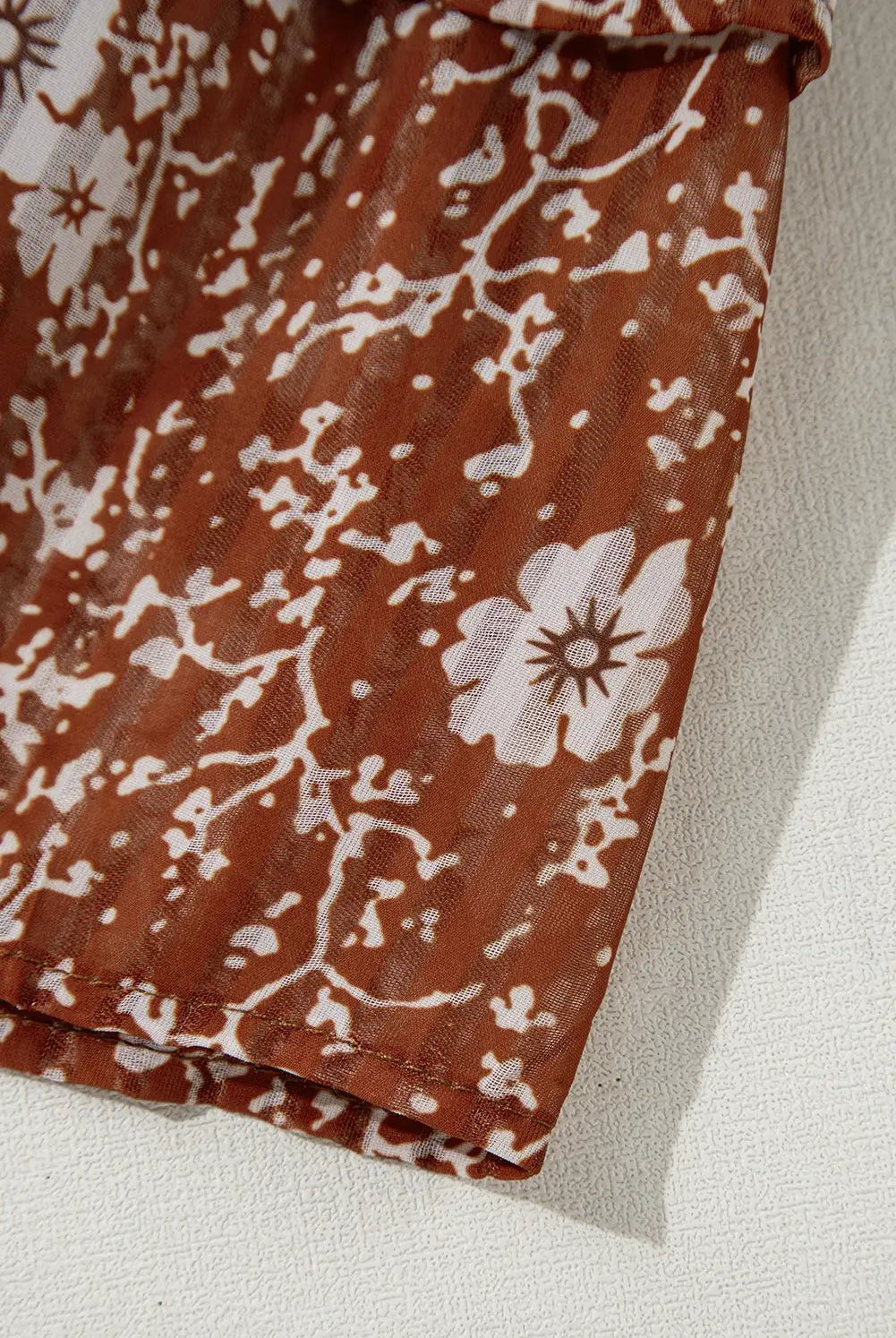 Grateful Threads Boutique Brown Boho Floral Ruffled Puff Sleeve Mini Dress - Dresses