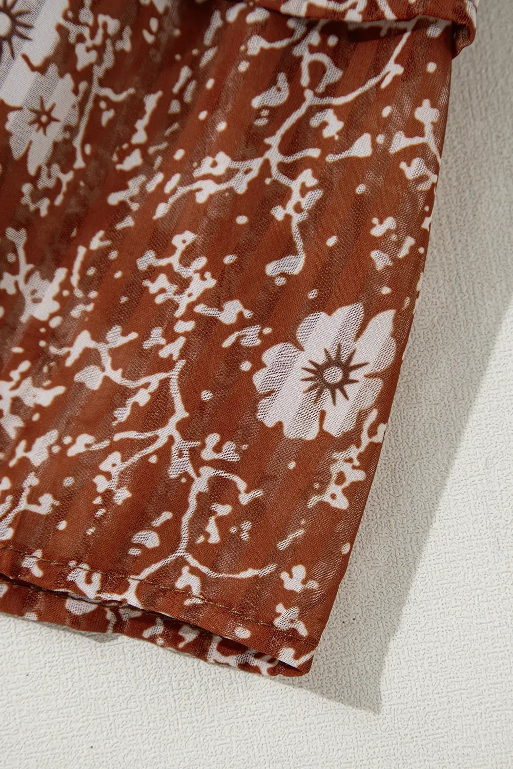 Grateful Threads Boutique Brown Boho Floral Ruffled Puff Sleeve Mini Dress - Dresses