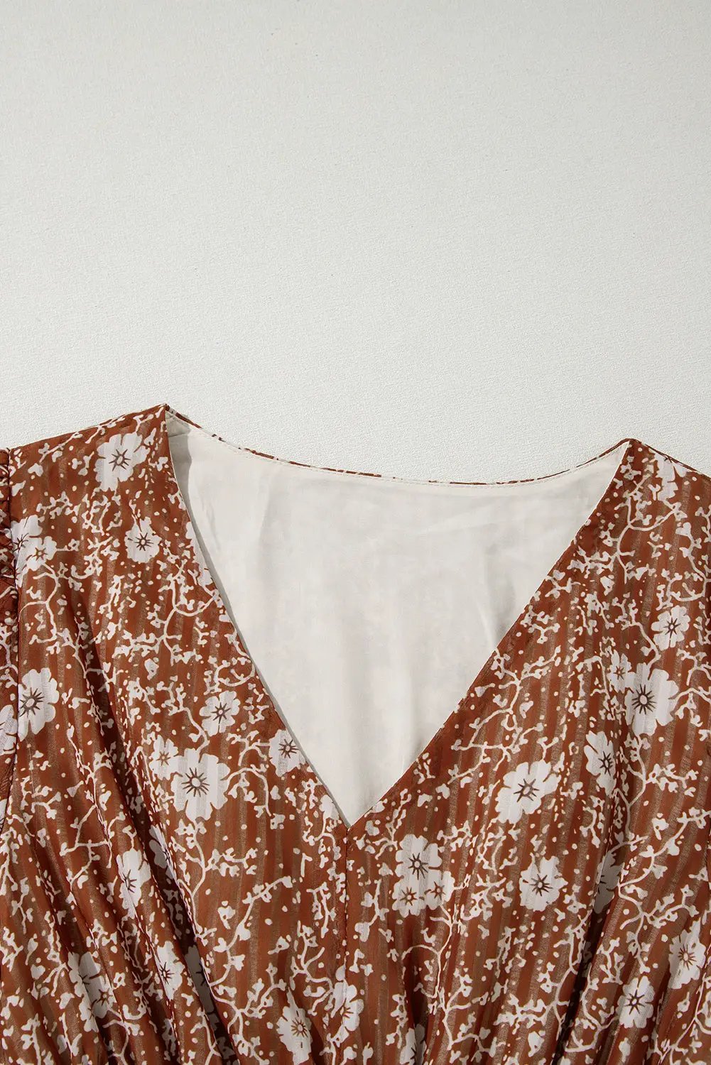 Grateful Threads Boutique Brown Boho Floral Ruffled Puff Sleeve Mini Dress - Dresses