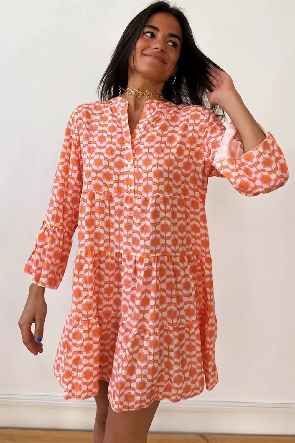 Grateful Threads Boutique Orange Floral Buttoned Front Dress - Dresses Orange Floral Buttoned Front Dress