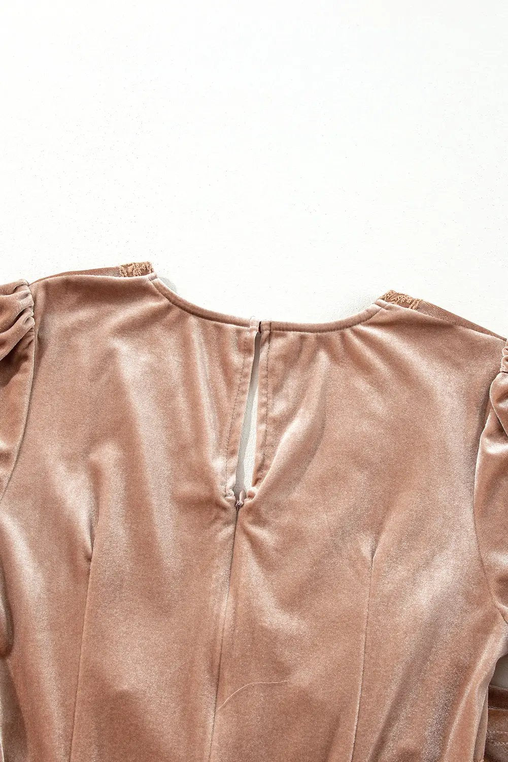 Grateful Threads Boutique Dusty Taupe Rose Velvet Lacy Empire Waist Midi Dress - Dresses