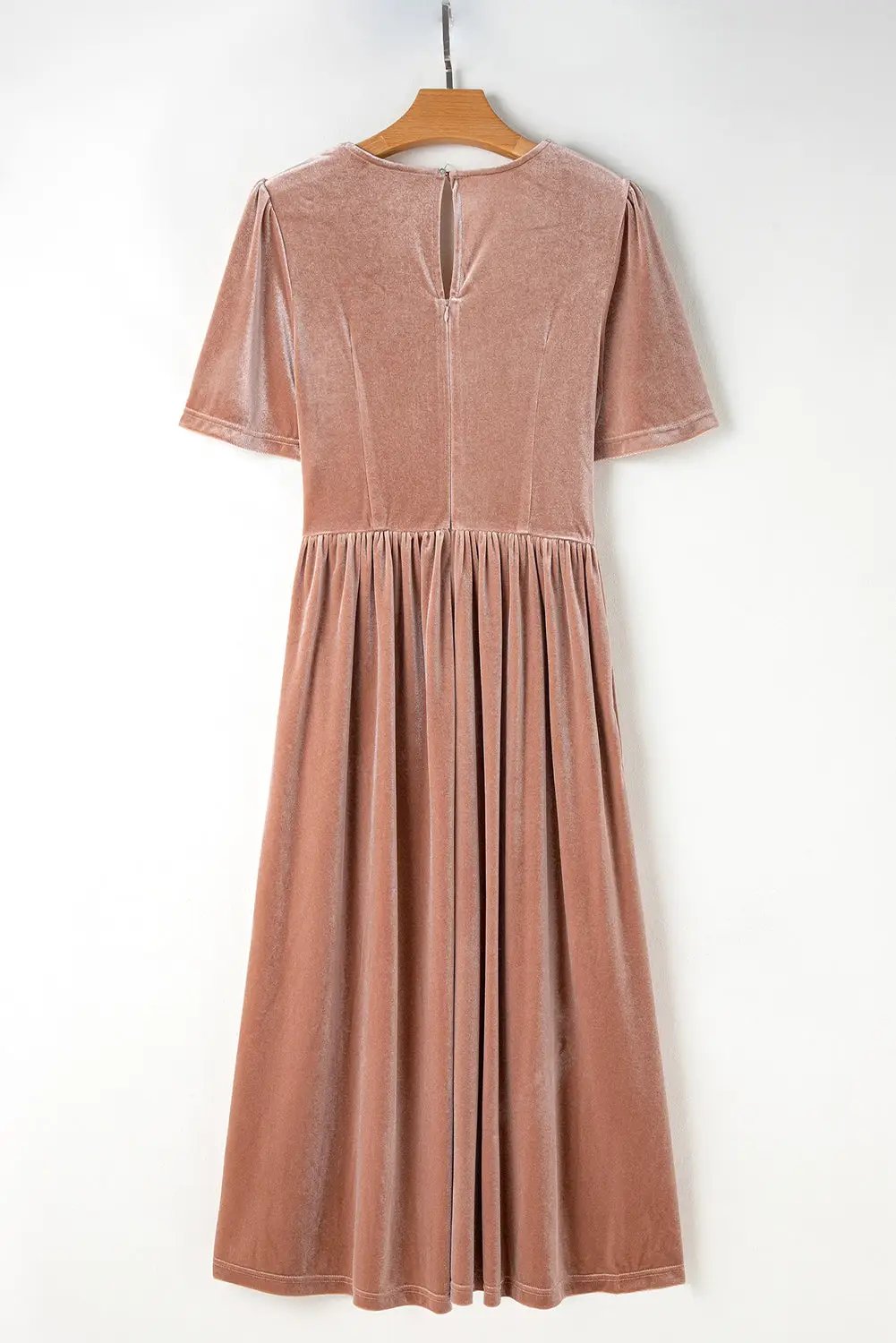 Grateful Threads Boutique Dusty Taupe Rose Velvet Lacy Empire Waist Midi Dress - Dresses
