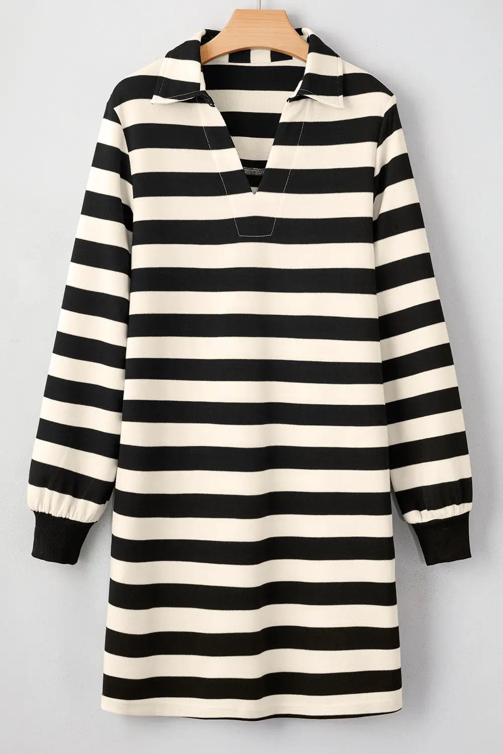 Grateful Threads Boutique Black & Cream Stripe Loose Collared Casual Dress - Dresses