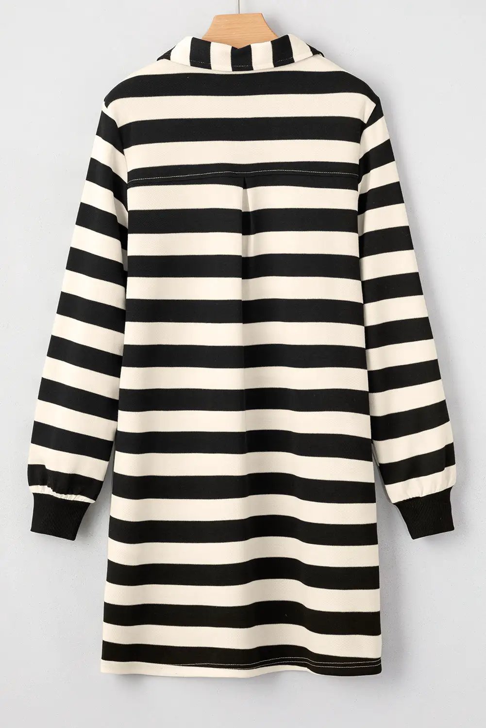 Grateful Threads Boutique Black & Cream Stripe Loose Collared Casual Dress - Dresses