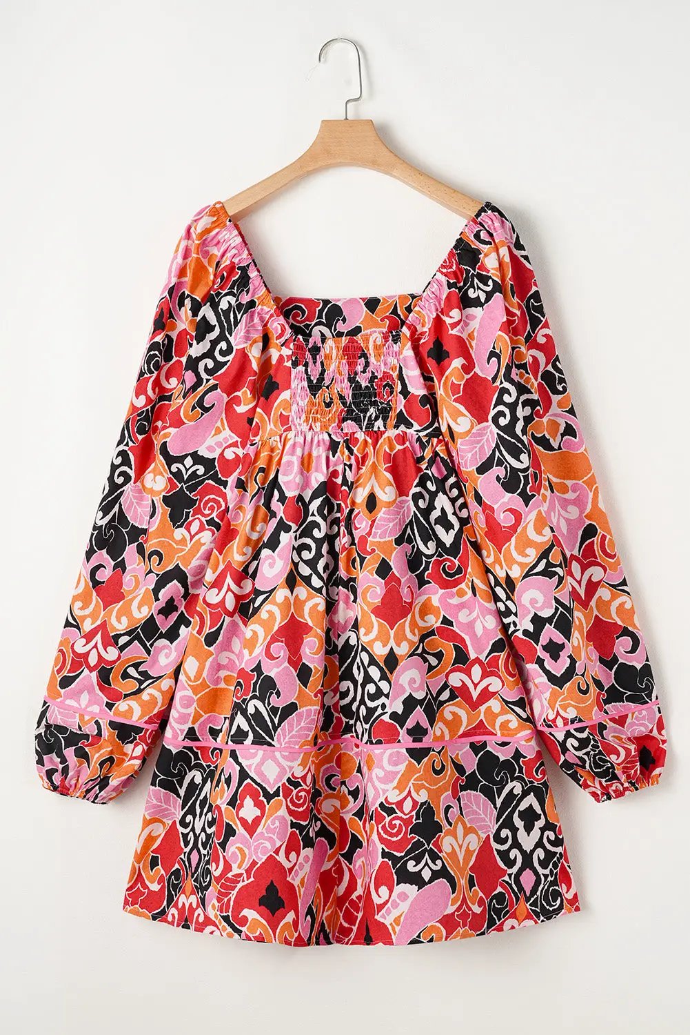 Grateful Threads Boutique Pink Bohemian Square Neck Mini Dress - Dresses