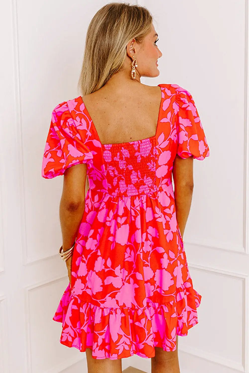 Grateful Threads Boutique Red Bubble Sleeve Mini Dress - Dresses Red Floral Mini Dress