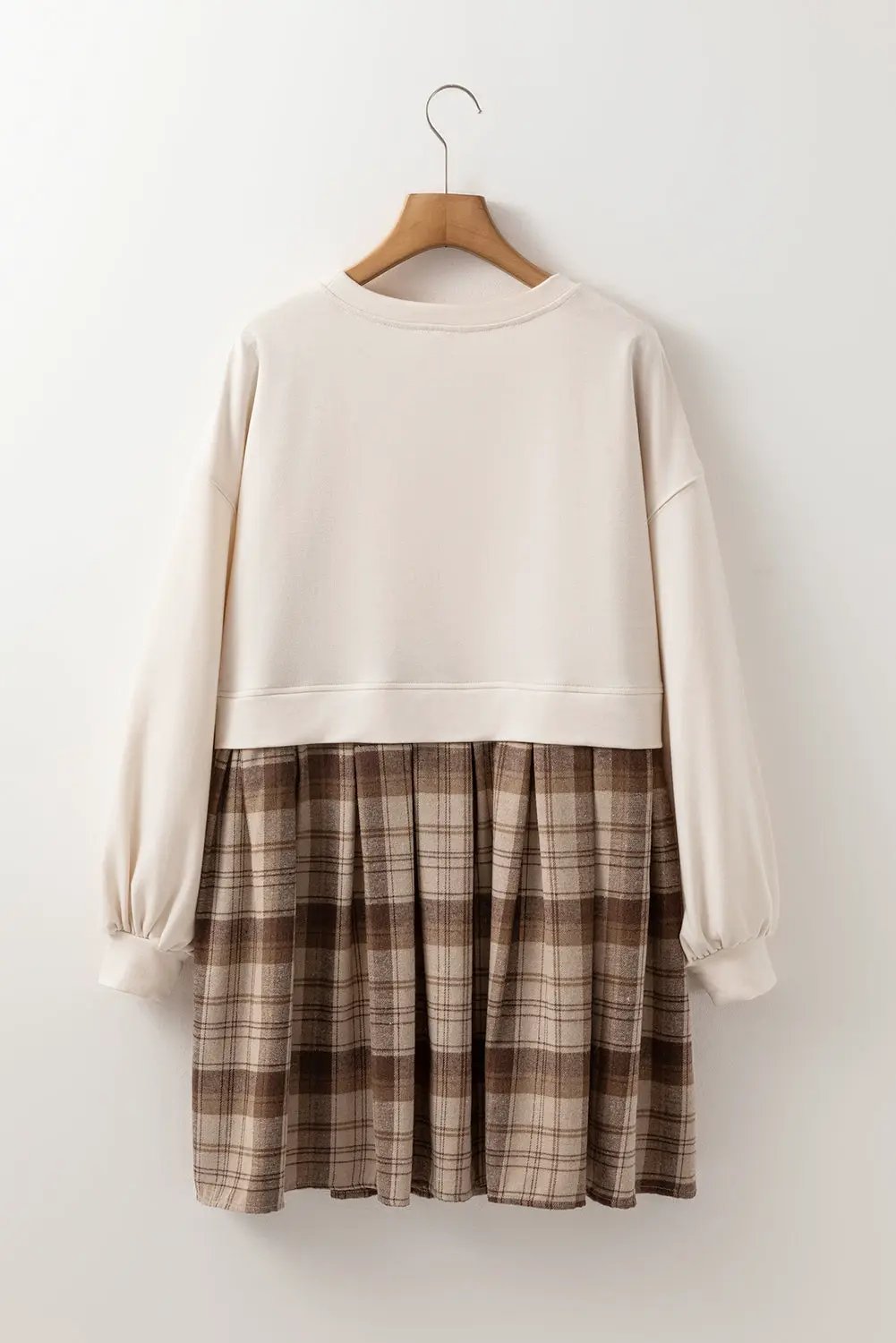 Grateful Threads Boutique Beige Plaid Patchwork High Waist Mini Dress - Dresses