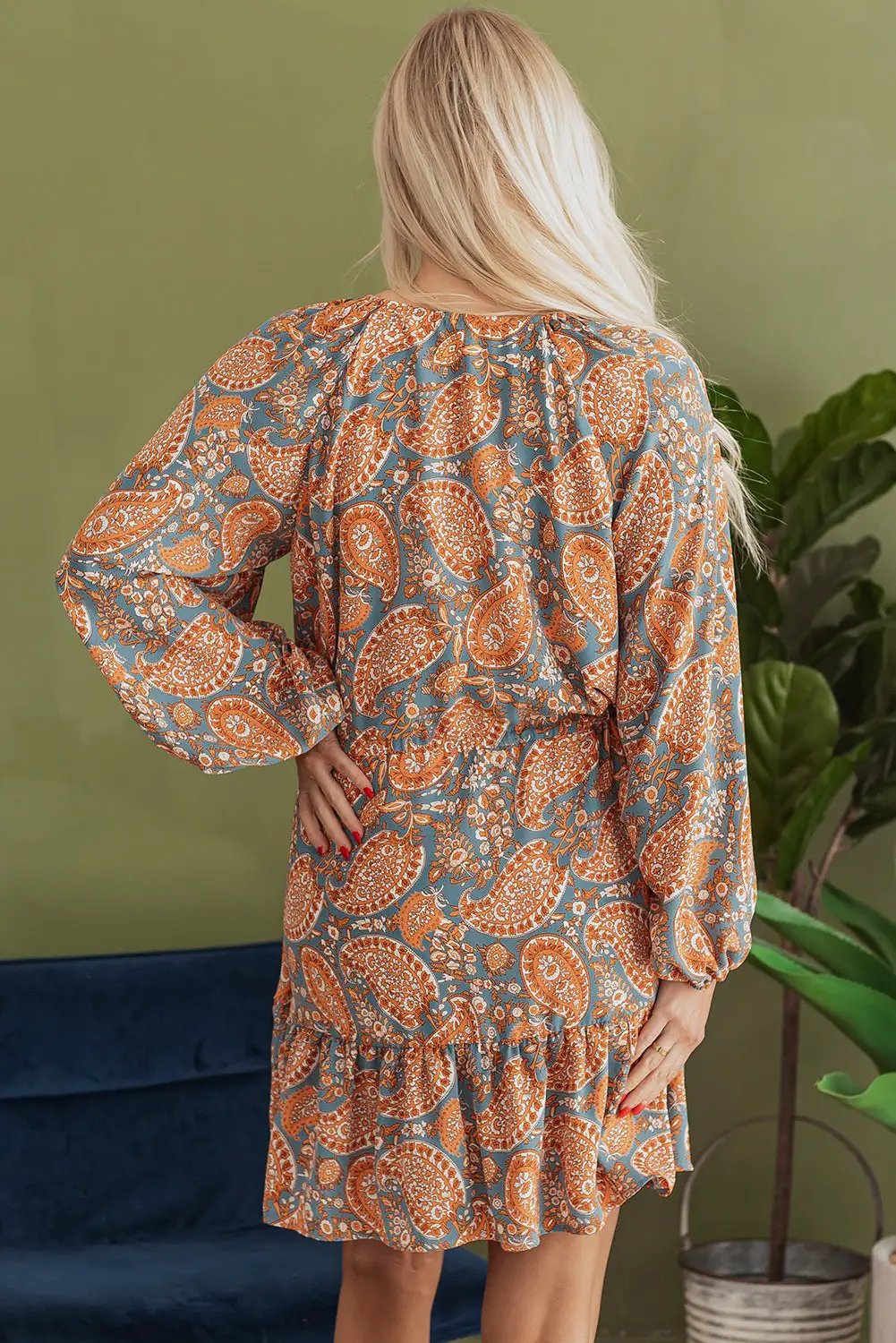Grateful Threads Boutique Orange Paisley High Waist Mini Dress - Dresses