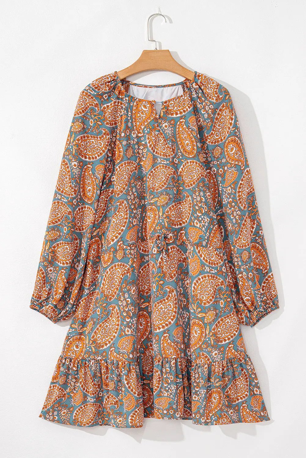 Grateful Threads Boutique Orange Paisley High Waist Mini Dress - Dresses