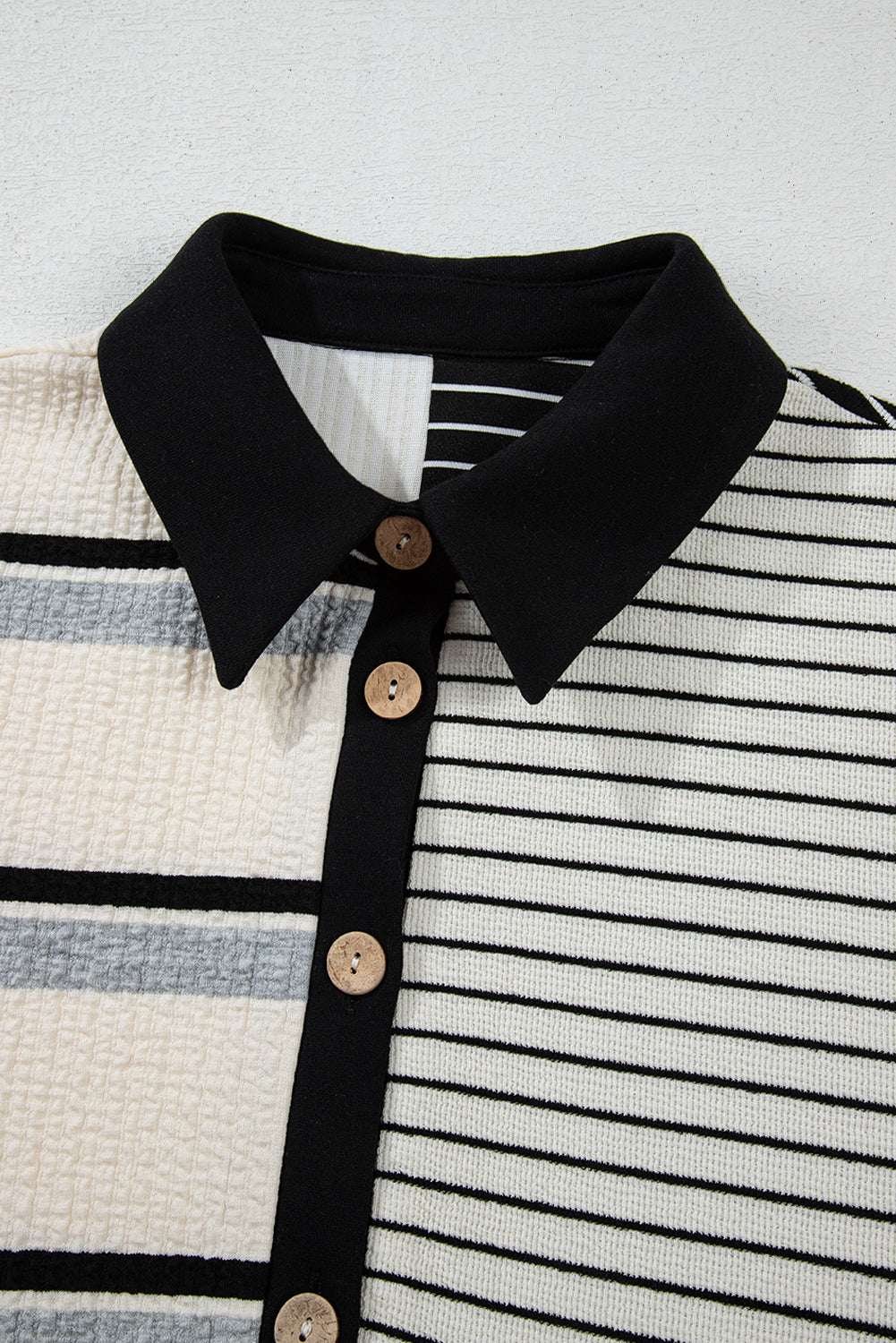 Grateful Threads Boutique City Stripe Collared Henley Dress - Dresses Black Stripe Colorblock Knit Henley Collar Shift Long Sleeve Mini Dress