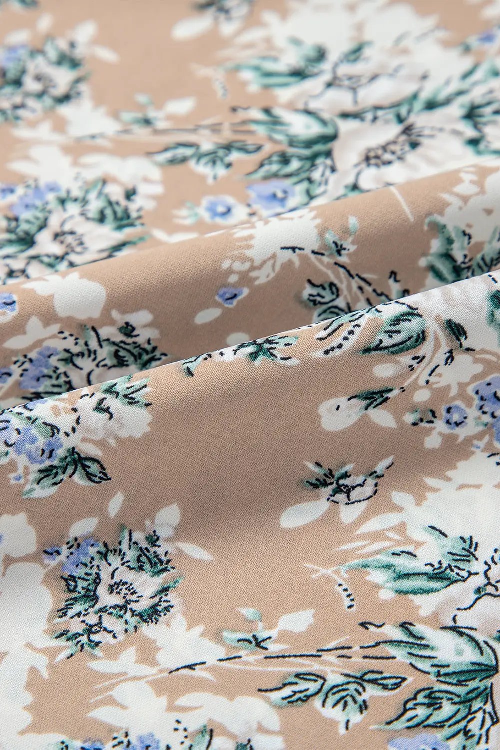Grateful Threads Boutique Khaki Maple Grove Floral Smocked Puff Sleeve Long Dress - Dresses Khaki Maple Grove Floral Smocked Puff Sleeve Long Dress