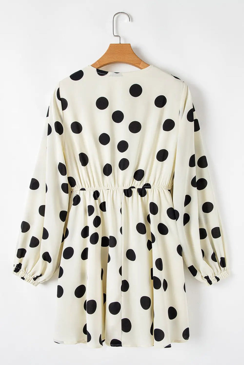 Grateful Threads Boutique Beige Polka Dot Printed Suplice V-Neck Puff Sleeve Mini Dress - Dresses polka dot v neck puff sleeve dress