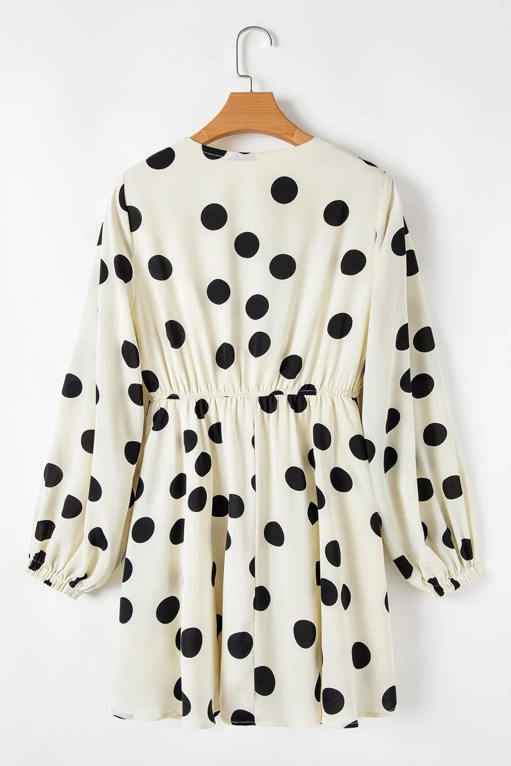 Grateful Threads Boutique Beige Polka Dot Printed Suplice V-Neck Puff Sleeve Mini Dress - Dresses polka dot v neck puff sleeve dress