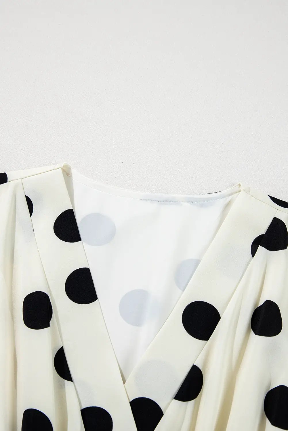 Grateful Threads Boutique Beige Polka Dot Printed Suplice V-Neck Puff Sleeve Mini Dress - Dresses polka dot v neck puff sleeve dress