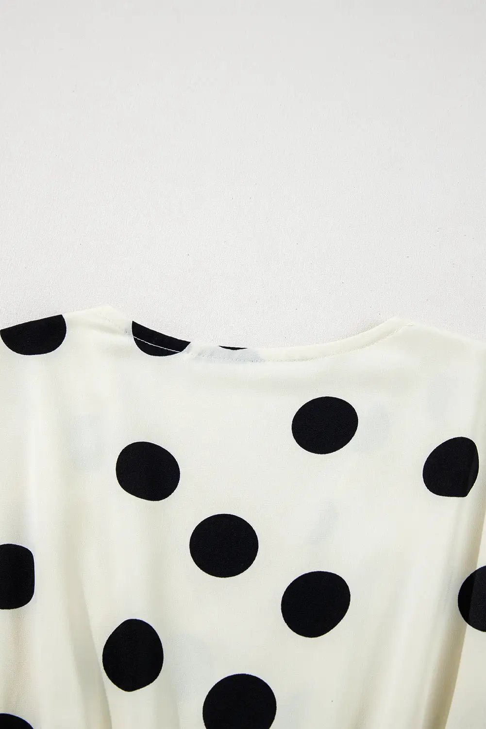 Grateful Threads Boutique Beige Polka Dot Printed Suplice V-Neck Puff Sleeve Mini Dress - Dresses polka dot v neck puff sleeve dress
