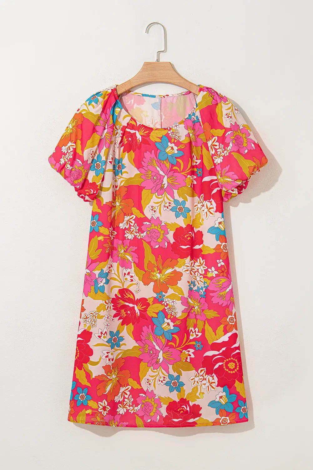 Grateful Threads Boutique Pink Floral Print Bubble Short Sleeve Dress - Dresses Pink Floral Print Bubble Short Sleeve Dress