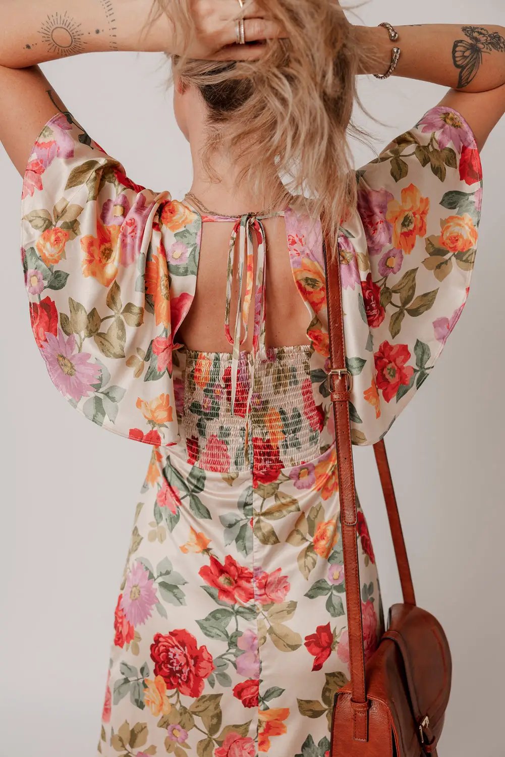 Grateful Threads Boutique Garden Party Escape Maxi Dress - Dresses vintage floral v neck short sleeve tie back long slit dress
