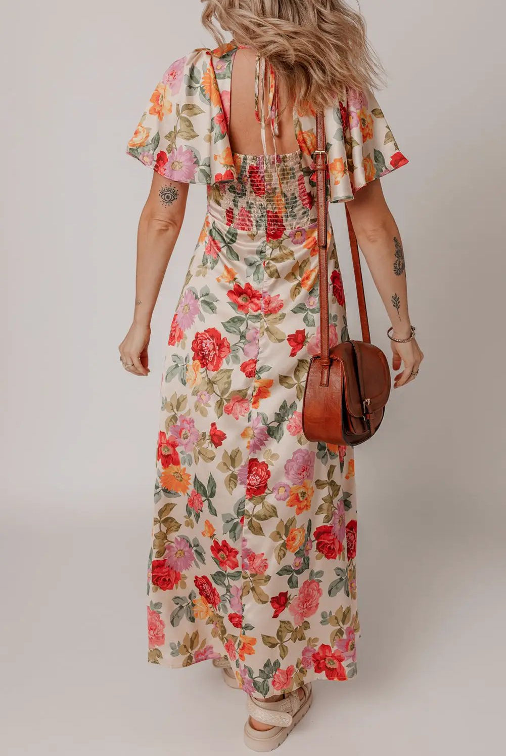 Grateful Threads Boutique Garden Party Escape Maxi Dress - Dresses vintage floral v neck short sleeve tie back long slit dress