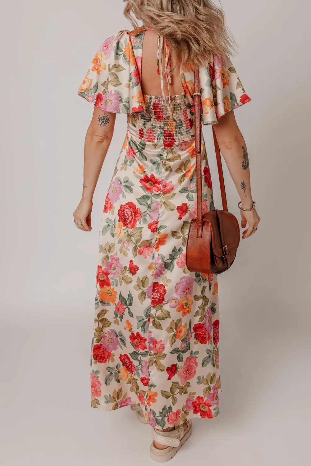 Grateful Threads Boutique Garden Party Escape Maxi Dress - Dresses vintage floral v neck short sleeve tie back long slit dress