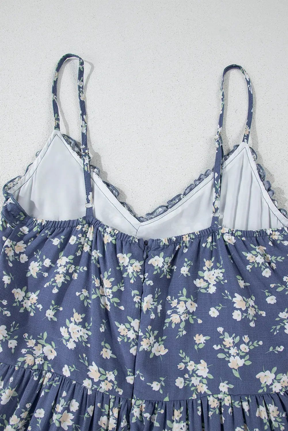 Grateful Threads Boutique Blue Floral Spaghetti Strap Frilled V-Neck Tiered Midi Dress - Dresses Blue Floral Spaghetti Strap Frilled V Neck Tiered Midi Dress