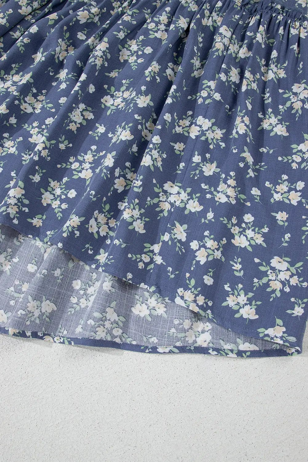 Grateful Threads Boutique Blue Floral Spaghetti Strap Frilled V-Neck Tiered Midi Dress - Dresses Blue Floral Spaghetti Strap Frilled V Neck Tiered Midi Dress